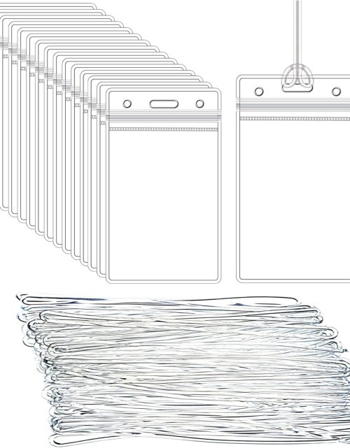 50 Pcs Clear Luggage Tags Bag Tags Holder Identification ID Card Badge Holder with 50 Pcs Clear Luggage Tag Loop Straps for Business Travel and Office Supplies