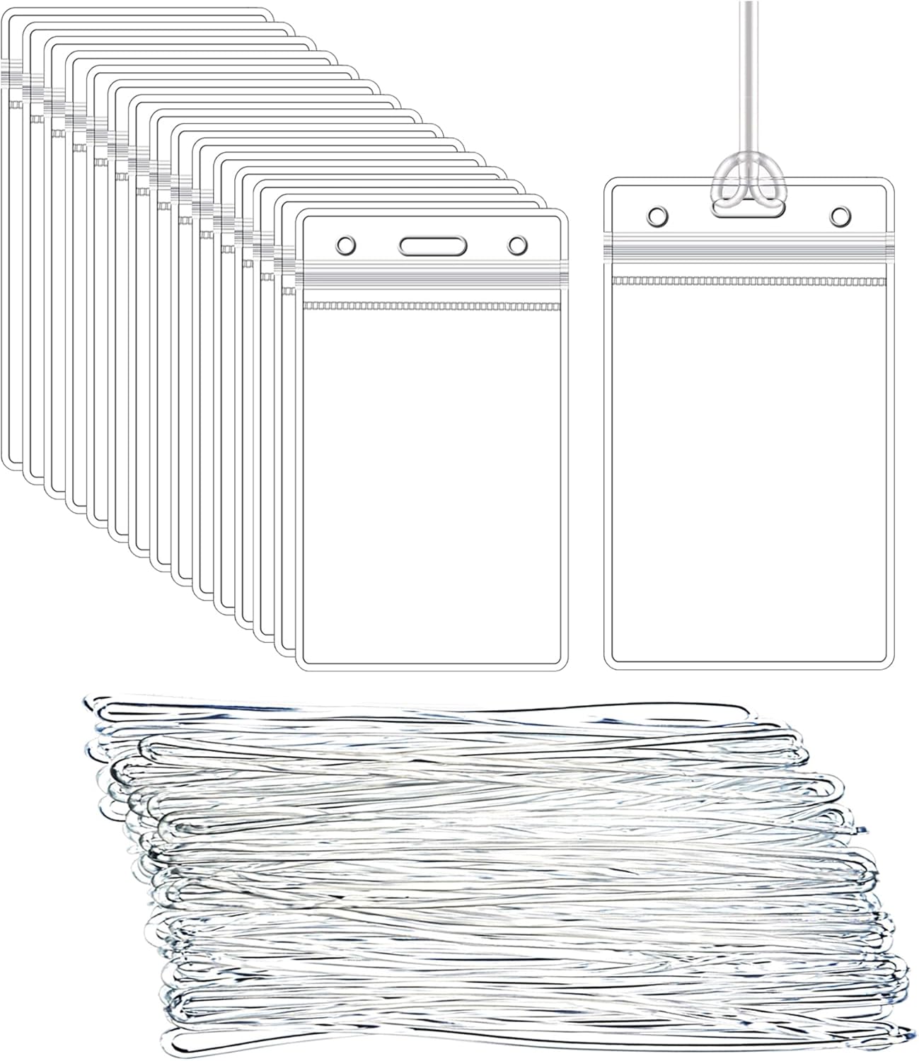 50 Pcs Clear Luggage Tags Bag Tags Holder Identification ID Card Badge Holder with 50 Pcs Clear Luggage Tag Loop Straps for Business Travel and Office Supplies