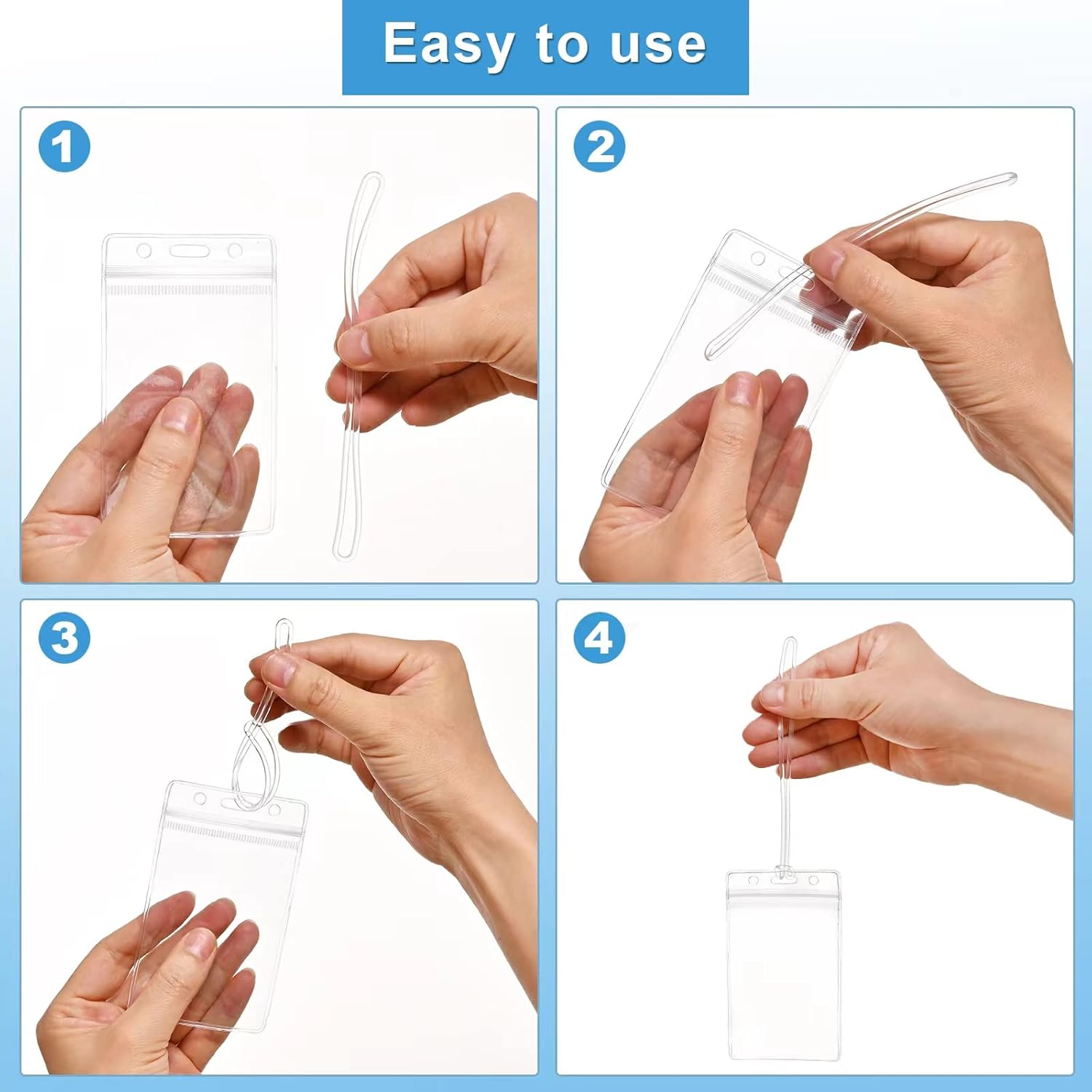 50 Pcs Clear Luggage Tags Bag Tags Holder Identification ID Card Badge Holder with 50 Pcs Clear Luggage Tag Loop Straps for Business Travel and Office Supplies - Image 2