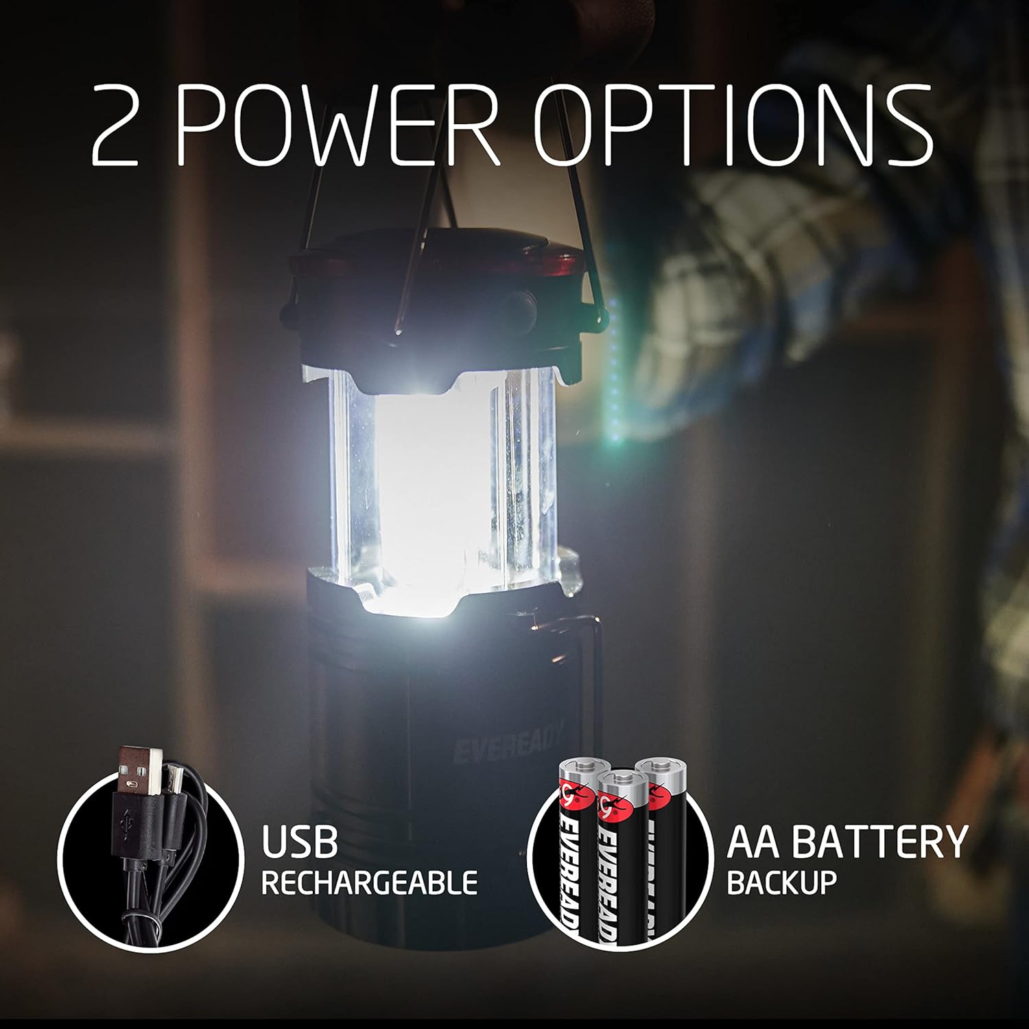 Eveready LED Camping Lanterns (4-Pack), Hybrid Power Rechargeable Collapsible Lantern Flashlights, Ultra Bright Tent Lights for Outdoors, Camping, Fishing, Emergency Black , one Size - Image 3